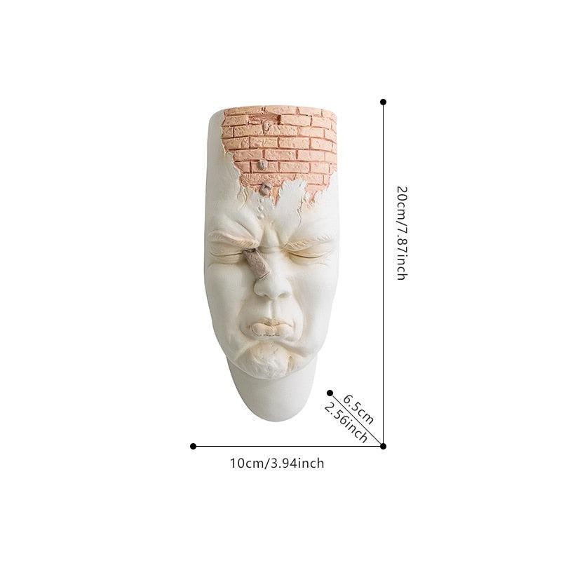 Artistic Resin Wall Sculpture | Unique Depictions of Human Facial Expressions | Wall-Mounted Flowerpot Craft | Innovative Home Decor